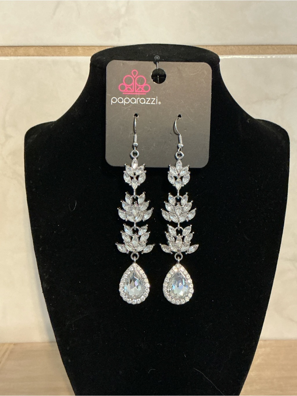 Paparazzi Silver Clear Teardrop & Marquise Dangle Earrings